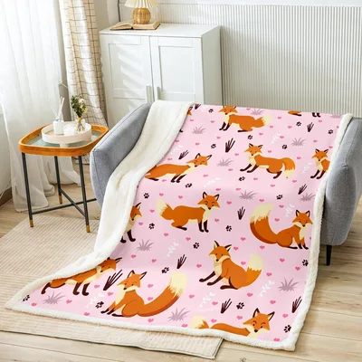 Pink Fox Pattern Blanket: Cute Cartoon Foxes on Pink Background