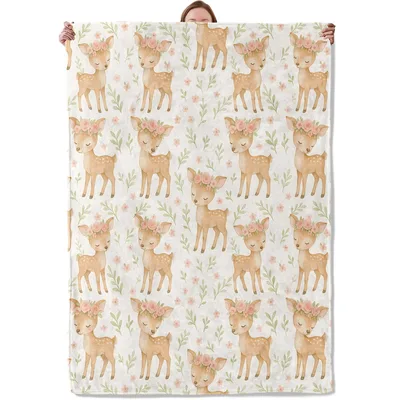 Woodland Fawn Pattern Blanket: Floral Crown Deer Throw