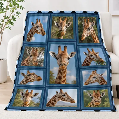 Giraffe Photo Grid Collage Blanket featuring nine realistic portraits