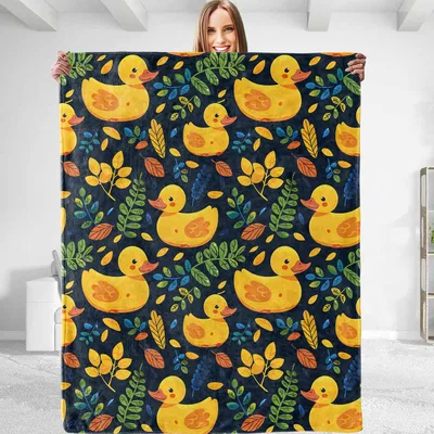 Rubber Duck Pattern with Leaves Blanket