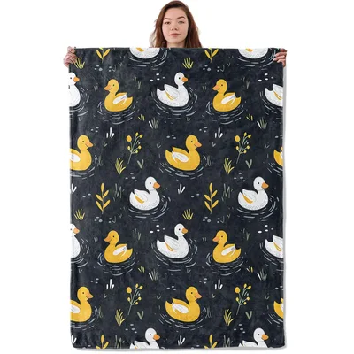 Cartoon Duck Pattern Blanket: Playful Yellow and White Ducks Swimming