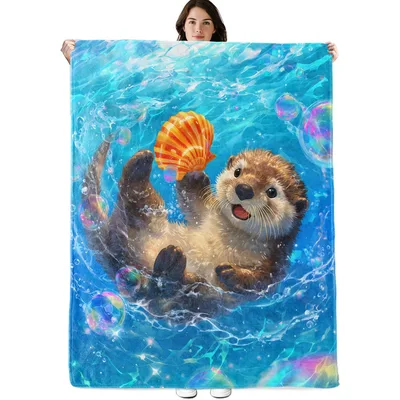 Otters Holding Seashell Blanket: Playful Underwater Otter Design