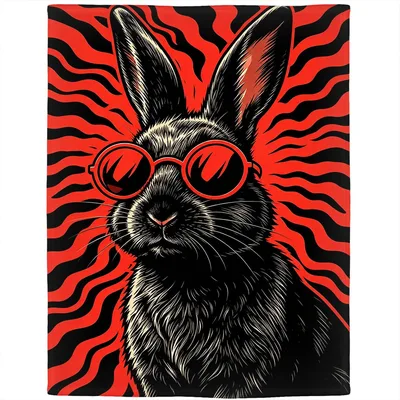 Rabbit Wearing Sunglasses Blanket: Cool Black Rabbit Art