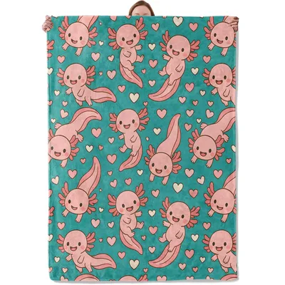 Pink Axolotl Hearts Pattern Blanket: Cute Pink Salamander Design