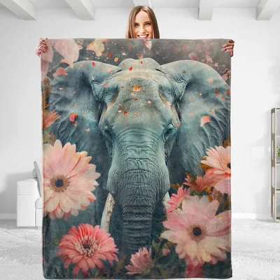 Elephant Among Pink Flowers Blanket
