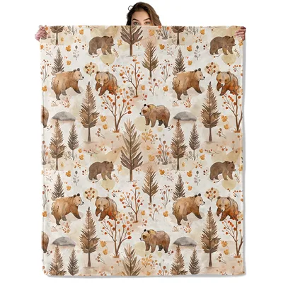 Brown Bears in Forest Blanket featuring watercolor grizzly bears
