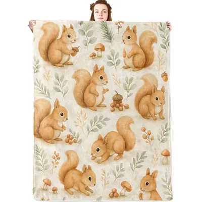 Watercolor Squirrels and Acorns Blanket