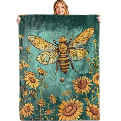 Giant Honeybee with Sunflowers Blanket