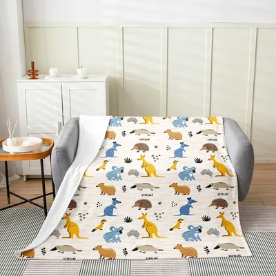 Cute Animals Pattern Blanket Featuring Australian Wildlife