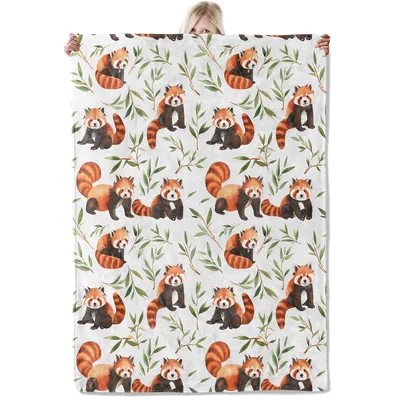 Watercolor Red Pandas Blanket: Cute Animal Pattern with Bamboo Leaves