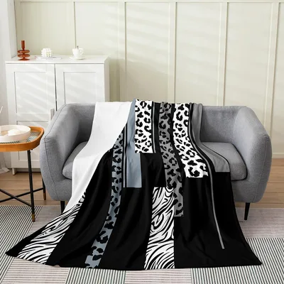 Black and White Animal Blanket: Bold Leopard and Zebra Print Design