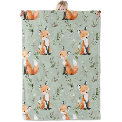 Woodland Foxes and Leaves Blanket: Cute Red Fox Pattern