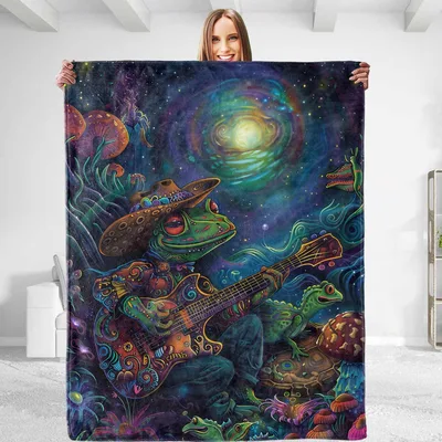 Frogs Playing Guitar in Space Blanket