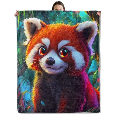 Colorful Red Panda Portrait Blanket: Vibrant Forest Art