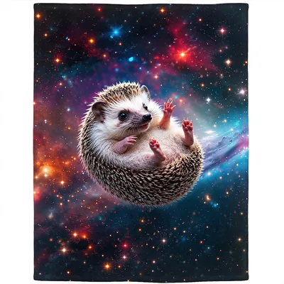 Hedgehog Floating in Galaxy Blanket: Cosmic Hedgehog Throw