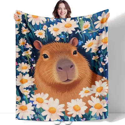Capybara Among White Daisies Blanket: Soft Fleece