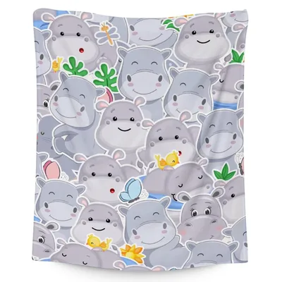 Cute Hippo Pattern Blanket: A Sticker-Style Design for Kids