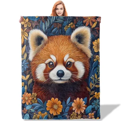 Red Panda with Florals Blanket: A Detailed Portrait of a Cute Animal