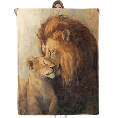 Lions Loving Embrace Painting Blanket: A Tender Artistic Print