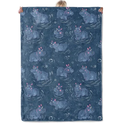 Playful Hippos Pattern Blanket: Cute Watercolor Hippo Design