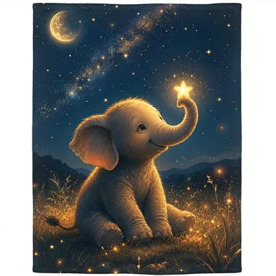Baby Elephant Starry Night Blanket: A cute elephant holds