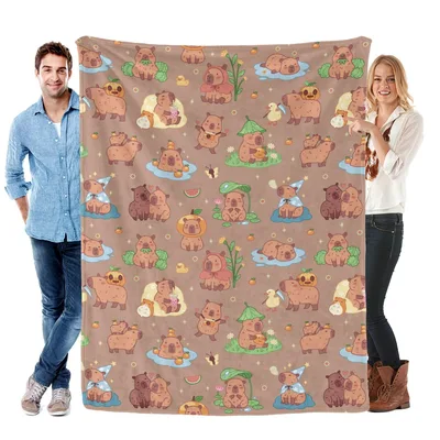 Cartoon Capybaras Pattern Blanket: Cute Animal Lovers Throw