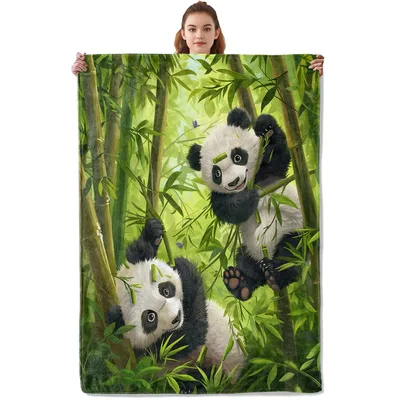 Two Pandas Playing Blanket: Playful Bears in a Bamboo Forest