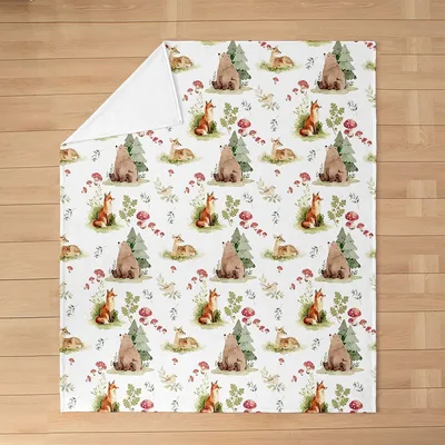 Cartoon Wild Animals Forest Blanket: Woodland Creatures Pattern