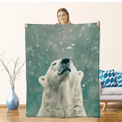 Polar Bear in Snowy Painting Blanket: Cozy Arctic Art for Your Sofa