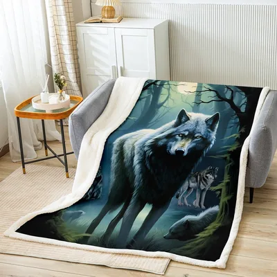 Wolf Howling Moon Forest Blanket for Nature Lovers