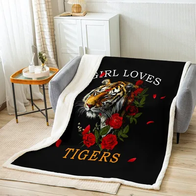 Girl Loves Tigers Blanket: Bold Tiger and Rose Design