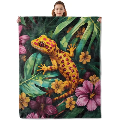 Yellow Lizard in Tropical Blanket: A Vibrant Reptile Design