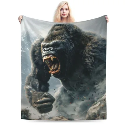 Roaring Gorilla in Mist Blanket featuring a fierce giant primate