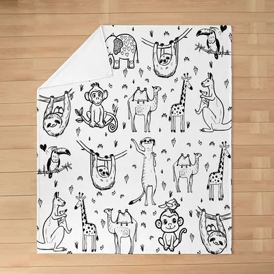 Cartoon Animals Coloring Pattern Blanket: Creative Animal Sketches