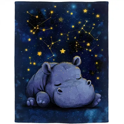 Sleeping Hippo Under Night Blanket: Celestial Design for Cozy Sleep