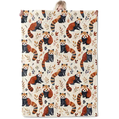 Red Panda Autumn Leaves Pattern Blanket