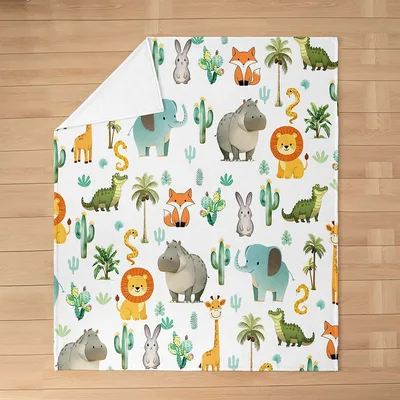 Cute Wild Animals Pattern Blanket: Playful Safari Print for Kids