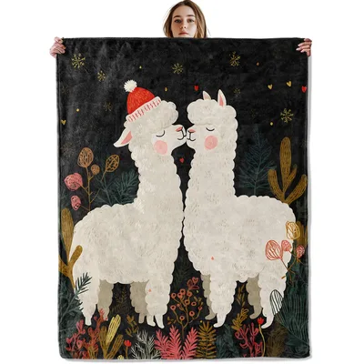 Christmas Llama Couple Kissing Blanket