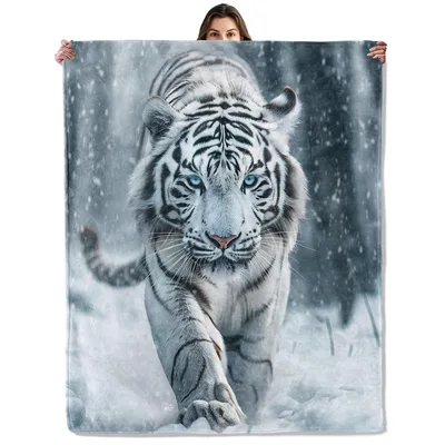 White Tiger Walking Blanket: Majestic Big Cat in Snowy Forest