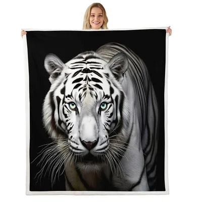 White Tiger Portrait Blanket No. 2: Majestic Feline Art