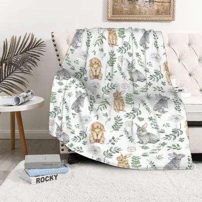 Rabbits and Leaves Pattern Blanket: Watercolor Bunny Design