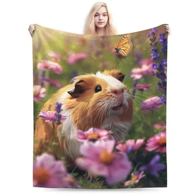 Guinea Pig Flowers Blanket: A Cuddly Rodent in a Garden