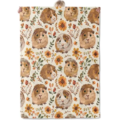 Guinea Pig Floral Pattern Blanket: Cute Rodent and Wildflower Design
