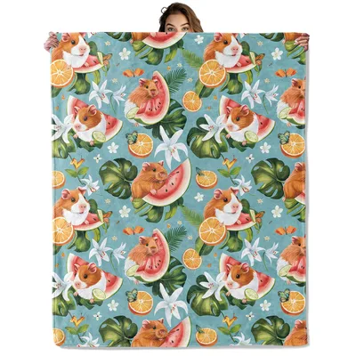 Tropical Guinea Pig Watermelon Blanket: Cute Rodent with Fruit Pattern