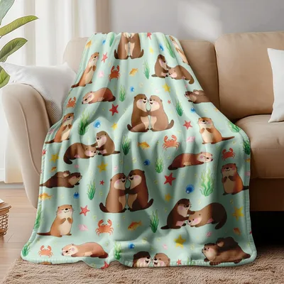 Sea Otters Playing Pattern Blanket: Cute Marine Animals Design