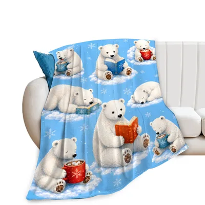 Polar Bears Reading Books Blanket: Cozy Arctic Illustration
