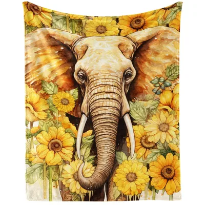 Elephant Sunflower Painting Blanket: A Watercolor Elephant Art Design