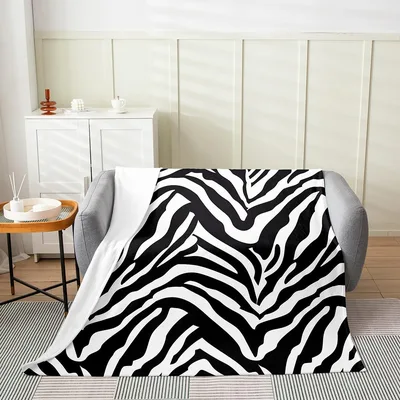 Zebra Stripes Animal Print Blanket Bold Black and White Pattern