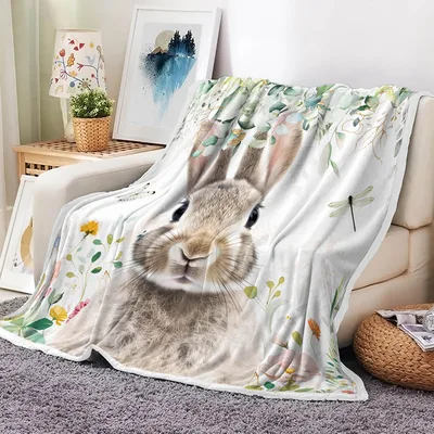 Grey Rabbit Watercolor Leaves Blanket: Cute Spring Bunny Design