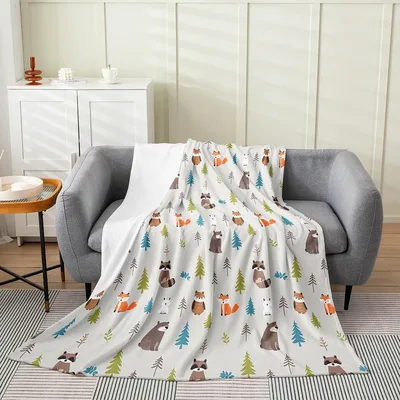 Woodland Animals Pattern Blanket No. 2 Forest Friends Throw